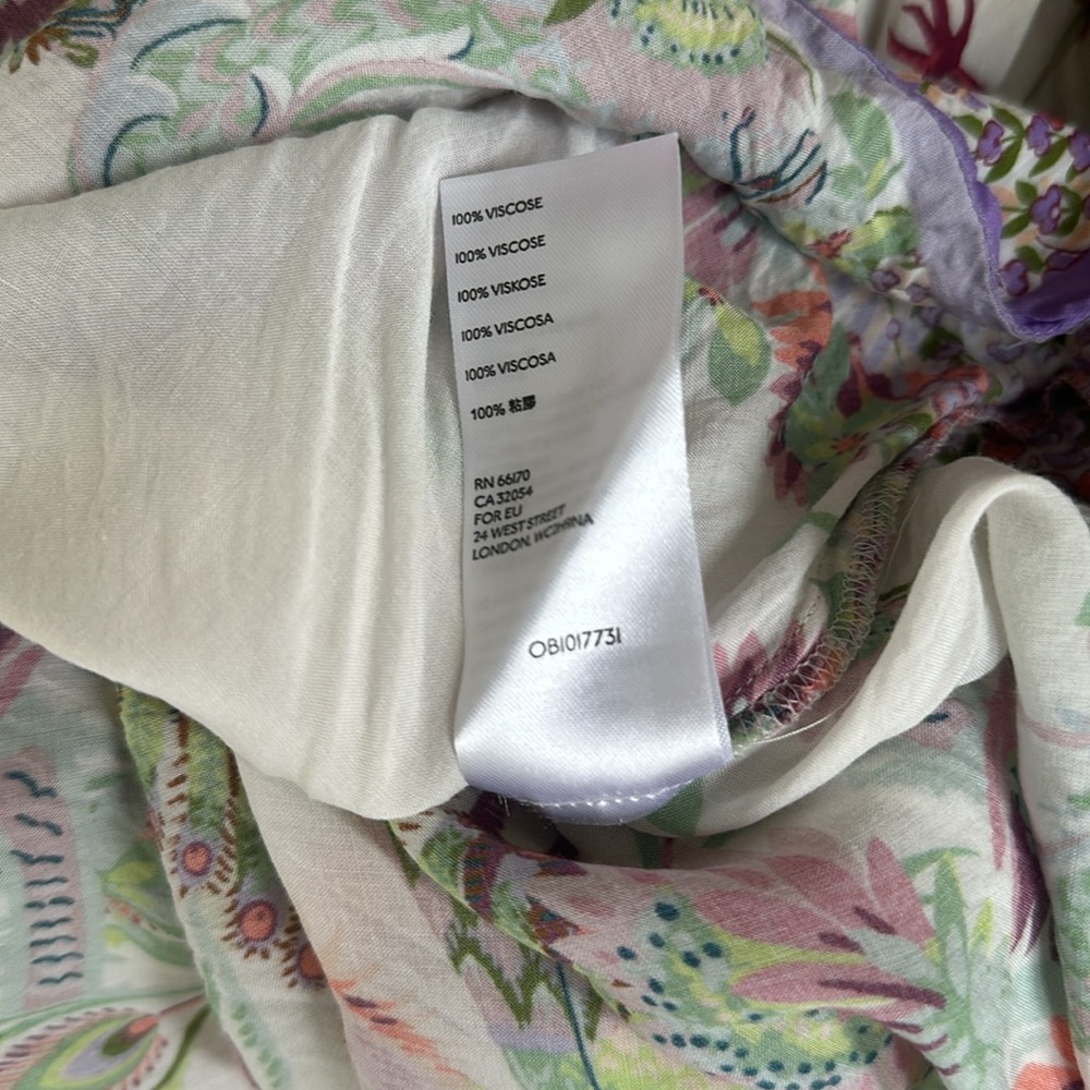 ANTHROPOLOGIE Analise Floral Midi Dress Bird Print Handkerchief Hem, size 2 - Picture 4 of 8